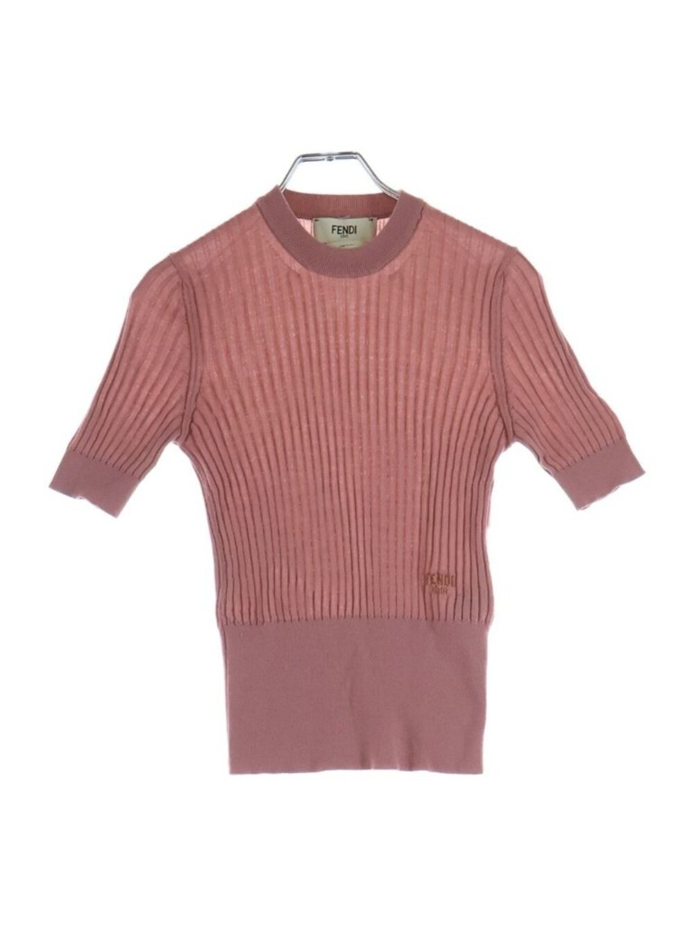 Fendi Short Sleeve Rib Knit Sweater Wool Pink 36